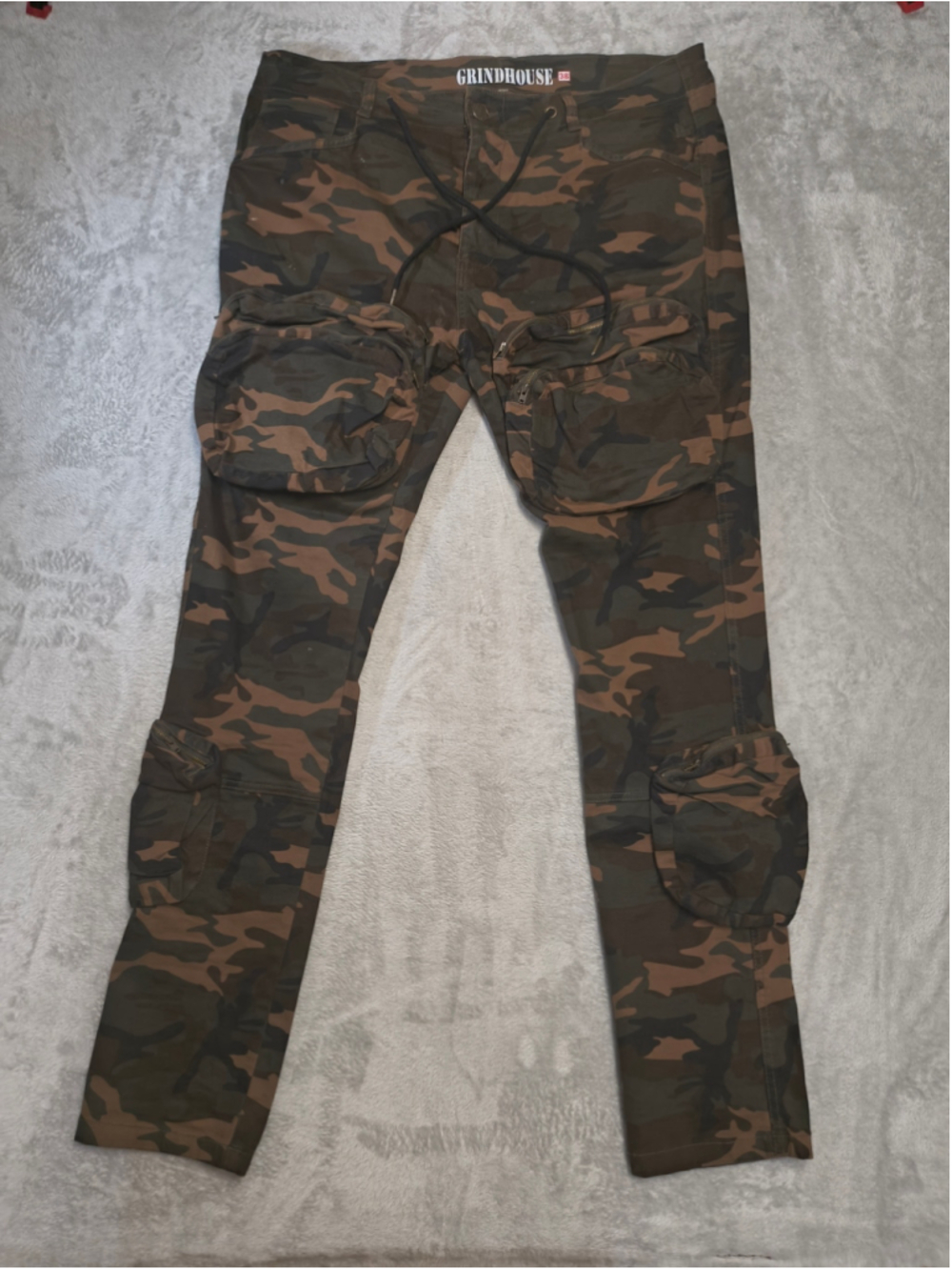 Grindhouse Men's Slim Fit Camo Cargo Pants Size 38 Woodland Camouflage Y2K Grung